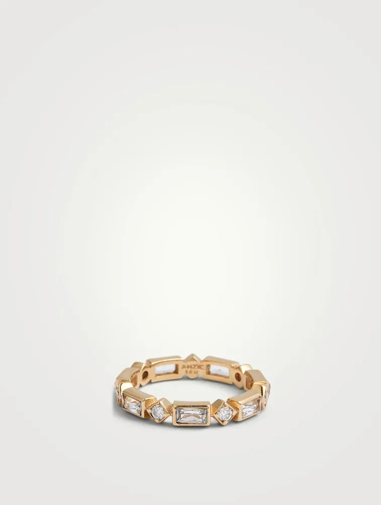 Cléo 14K Gold Geometric Baguette Ring With White Topaz And Diamonds