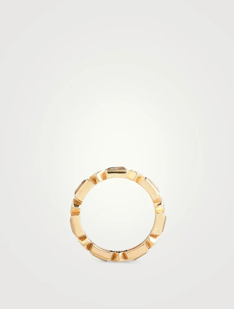 Cléo 14K Gold Geometric Baguette Ring With White Topaz And Diamonds