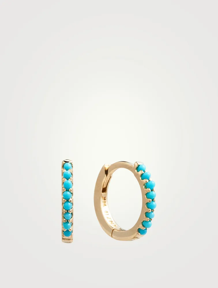 Classique 14K Gold Huggie Hoop Earrings With Turquoise