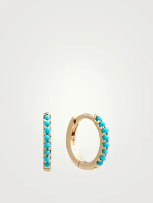 Classique 14K Gold Huggie Hoop Earrings With Turquoise