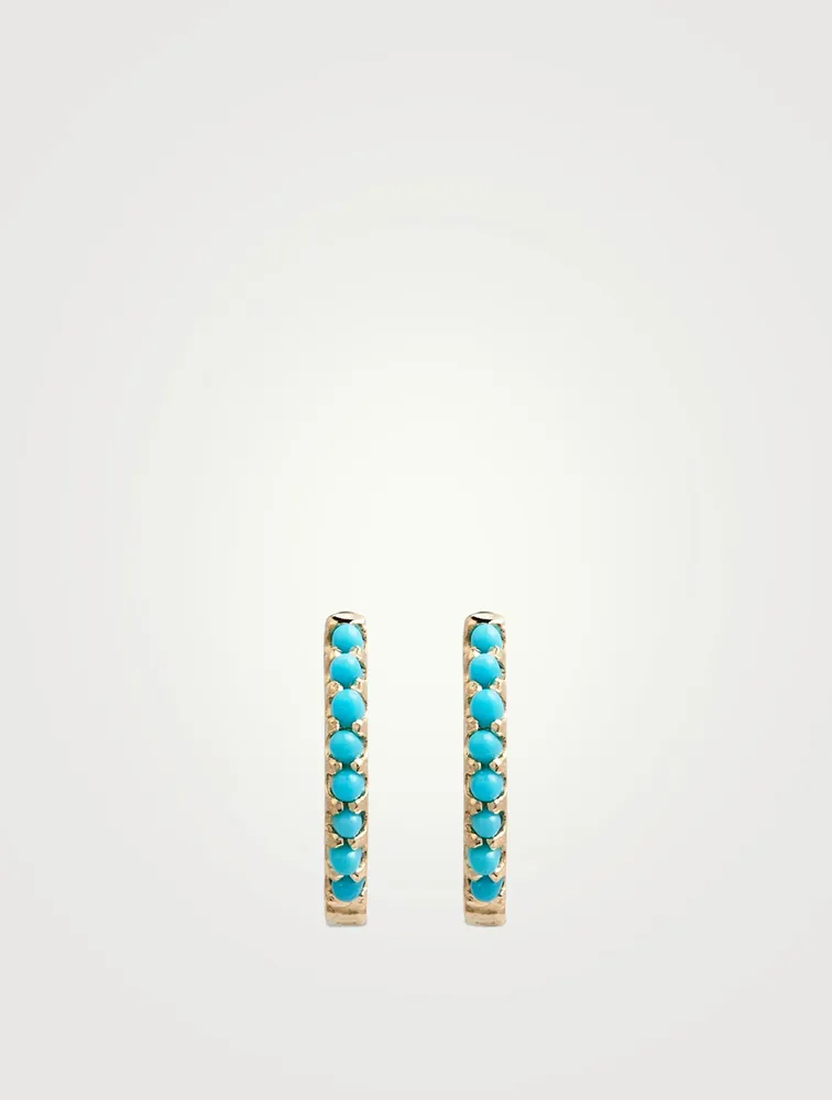 Classique 14K Gold Huggie Hoop Earrings With Turquoise