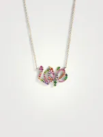 Love Letter 14K Gold Rainbow Pavé Script Necklace With Multicolour Sapphires