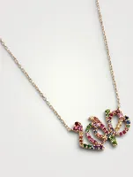 Love Letter 14K Gold Rainbow Pavé Script Necklace With Multicolour Sapphires
