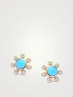 Dew Drop Étoile 14K Gold Stud Earrings With Turquoise And Diamonds