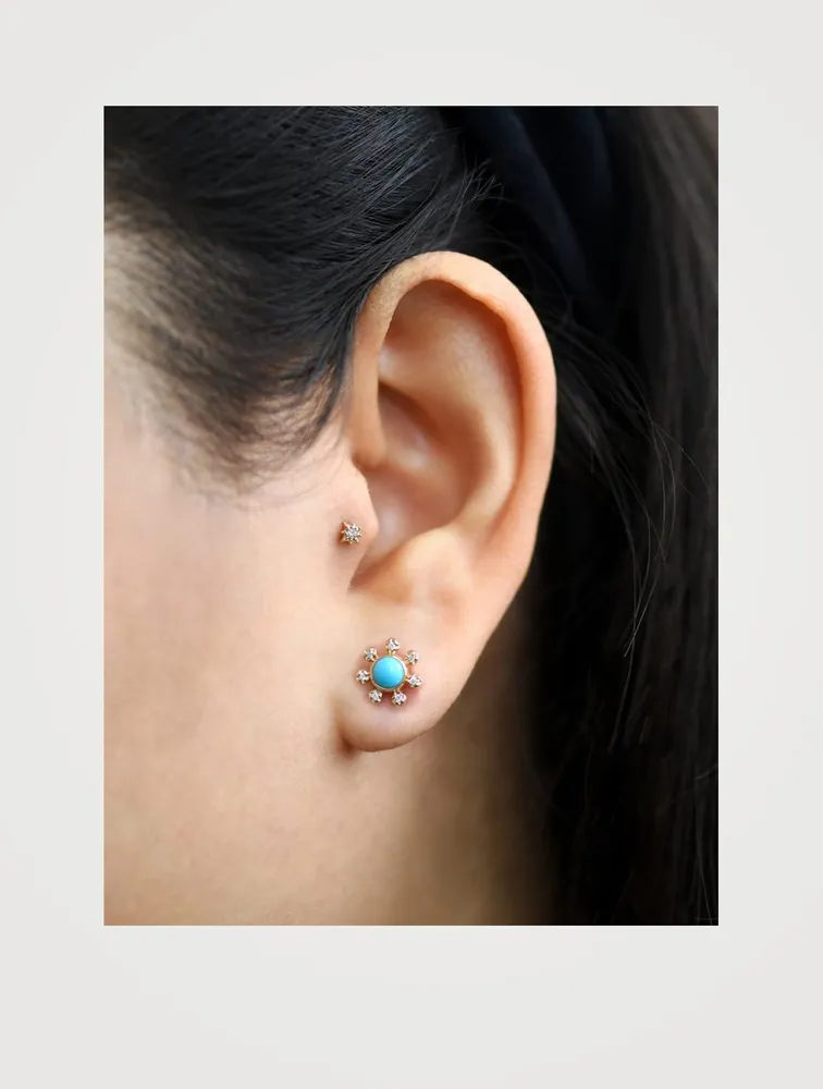 Dew Drop Étoile 14K Gold Stud Earrings With Turquoise And Diamonds