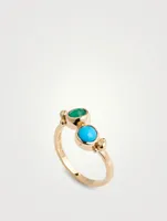 Dew Drop 14K Gold Bubbling Brook Twist Ring With Turquoise And Emerald