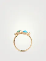 Dew Drop 14K Gold Bubbling Brook Twist Ring With Turquoise And Emerald