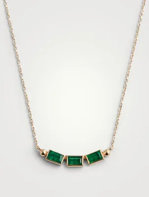 Cléo 14K Gold Baguette Trio Necklace With Emeralds