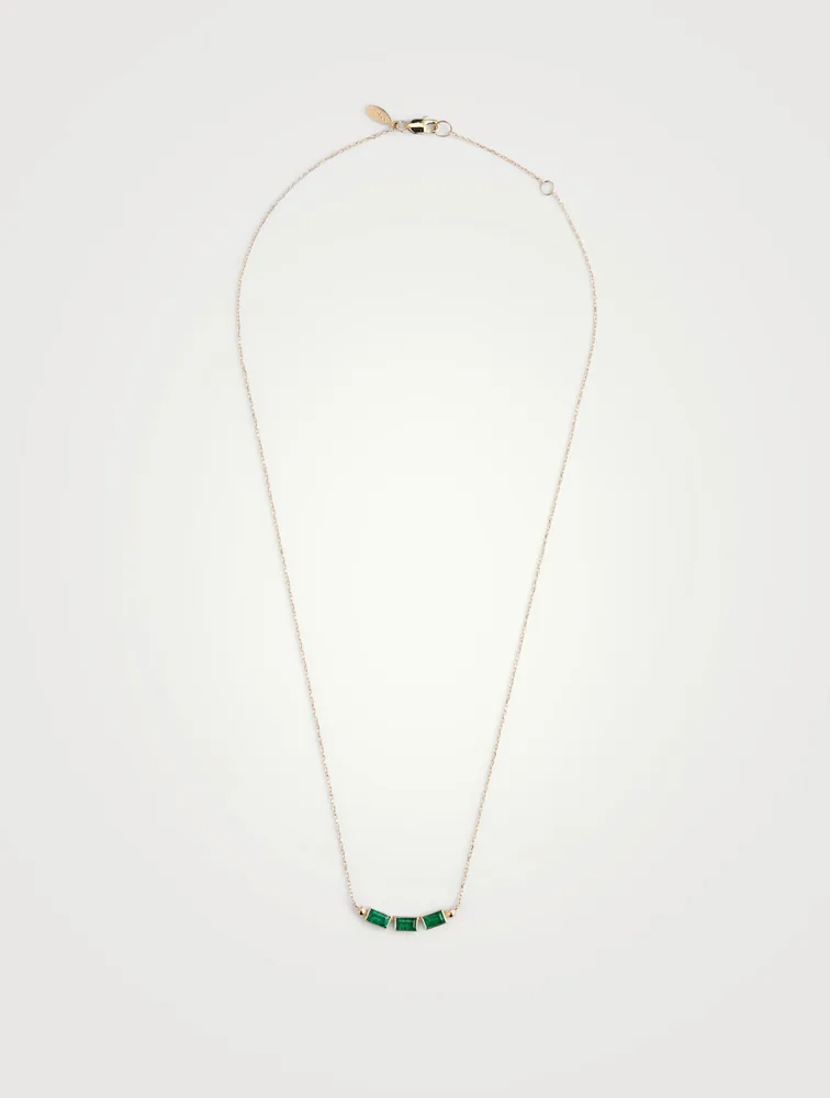 Cléo 14K Gold Baguette Trio Necklace With Emeralds