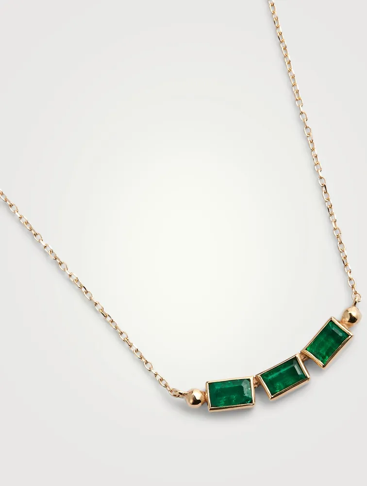 Cléo 14K Gold Baguette Trio Necklace With Emeralds