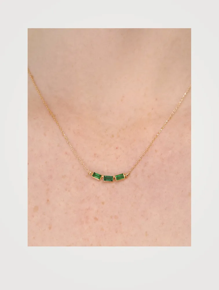 Cléo 14K Gold Baguette Trio Necklace With Emeralds