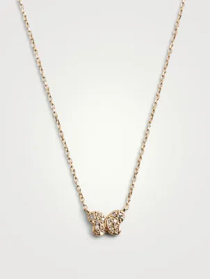 Love Letter 14K Gold Pavé Butterfly Necklace With Diamonds