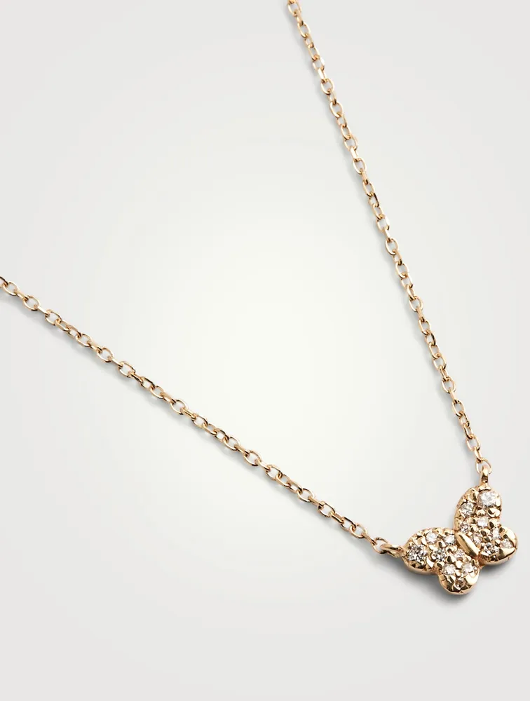 Love Letter 14K Gold Pavé Butterfly Necklace With Diamonds