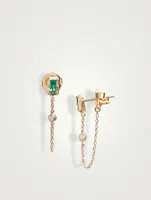 Classique 14K Gold Carré Chain Earrings With Emeralds And Diamonds