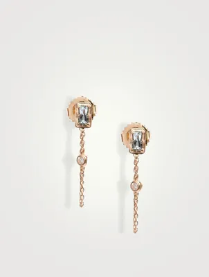 Classique 14K Gold Carré Chain Earrings With White Topaz And Diamonds