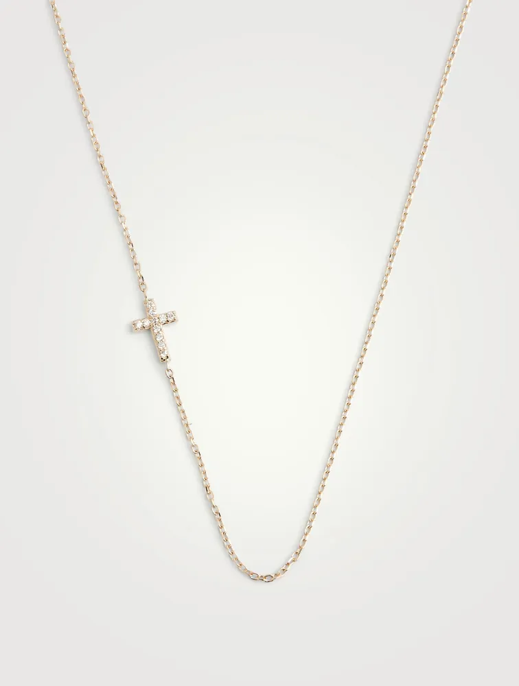 Love Letter 14K Gold Pavé Cross Necklace With Diamonds