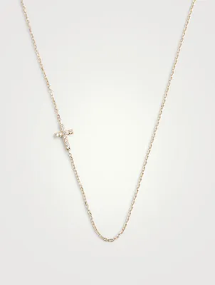 Love Letter 14K Gold Pavé Cross Necklace With Diamonds