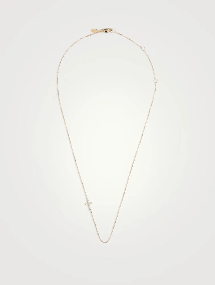 Love Letter 14K Gold Pavé Cross Necklace With Diamonds