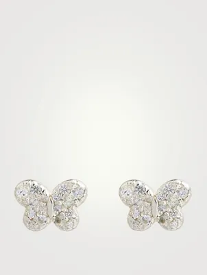 Love Letter Silver Pavé Butterfly Stud Earrings With White Sapphires