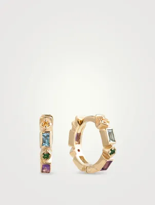 Cléo 14K Gold Geometric Eternity Huggie Hoop Earrings With Multicolour Sapphires