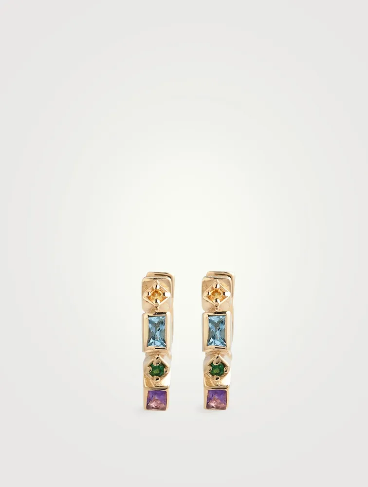 Cléo 14K Gold Geometric Eternity Huggie Hoop Earrings With Multicolour Sapphires