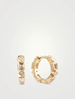 Cléo 14K Gold Geometric Eternity Huggie Hoop Earrings With Topaz And Diamonds