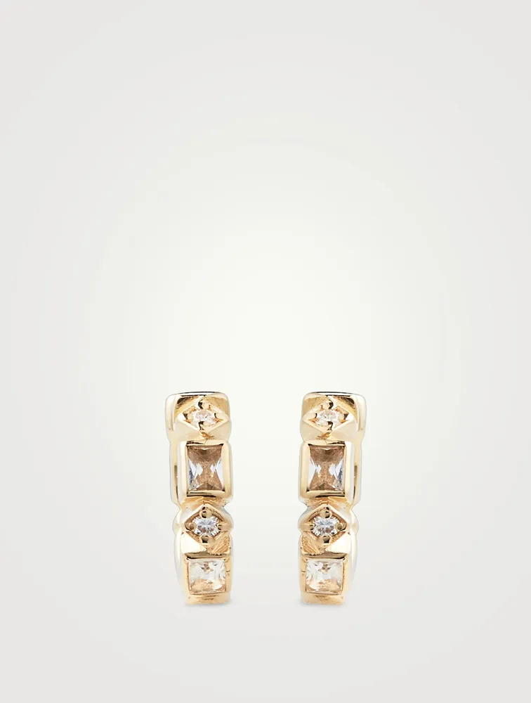 Cléo 14K Gold Geometric Eternity Huggie Hoop Earrings With Topaz And Diamonds