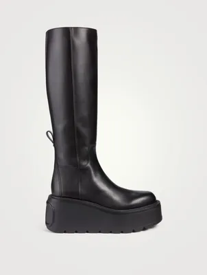 Uniqueform Leather Wedge Platform Knee-High Boots