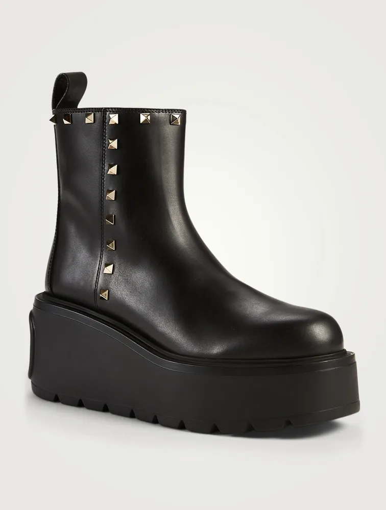 Uniqueform Leather Wedge Platform Ankle Boots