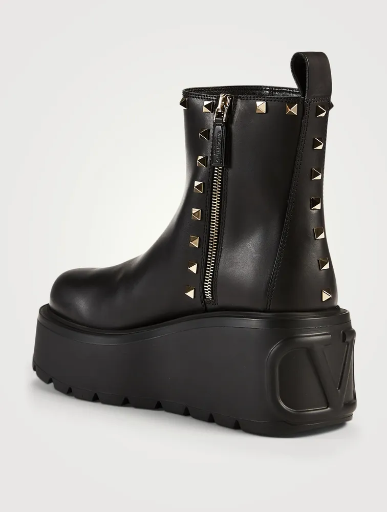 Uniqueform Leather Wedge Platform Ankle Boots