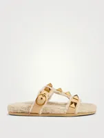Roman Stud Leather And Shearling Slide Sandals