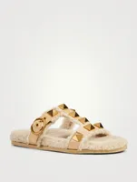 Roman Stud Leather And Shearling Slide Sandals