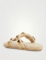 Roman Stud Leather And Shearling Slide Sandals