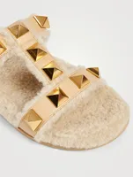 Roman Stud Leather And Shearling Slide Sandals