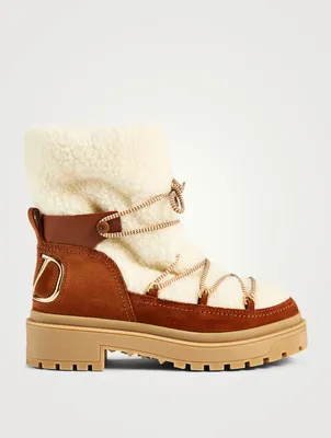 Trekkgirl Shearling And Suede Lace-Up Ankle Boots