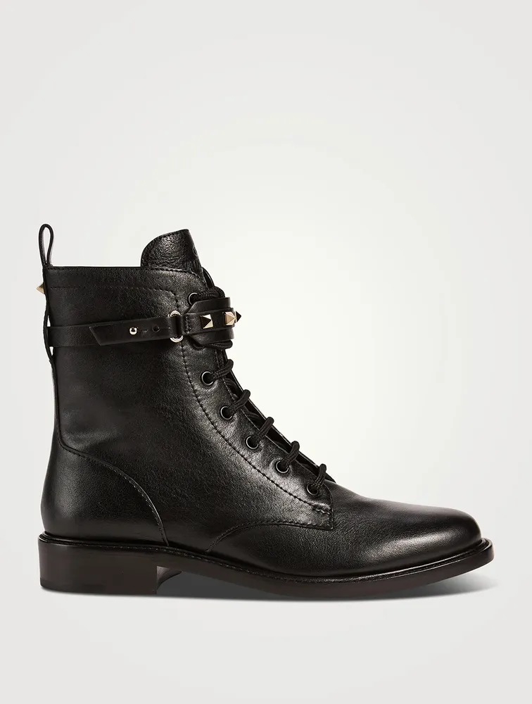 Rockstud Chain Leather Combat Boots