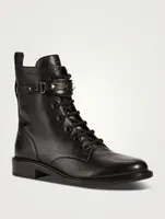 Rockstud Chain Leather Combat Boots