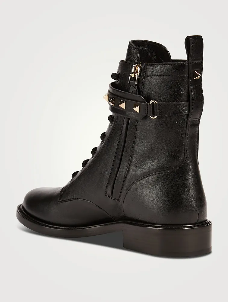 Rockstud Chain Leather Combat Boots