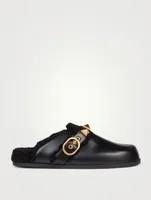 Roman Stud Leather And Shearling Flat Mules