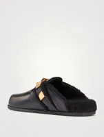 Roman Stud Leather And Shearling Flat Mules