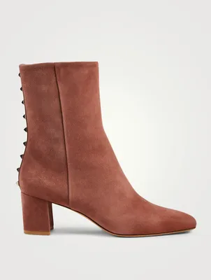 Rockstud Suede Heeled Ankle Boots
