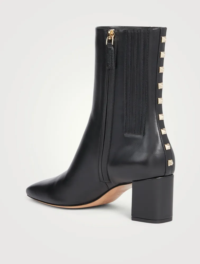 Rockstud Leather Heeled Ankle Boots