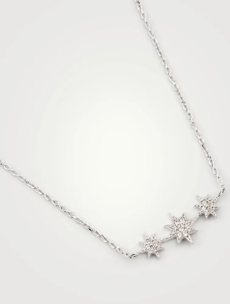 Aztec Silver North Star Micro Bar Necklace With White Sapphire