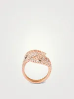 18K Rose Gold Leaf Ring With Diamonds