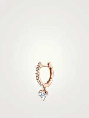 18K Rose Gold Diamond Huggie Hoop Earring With Heart Diamond Drop