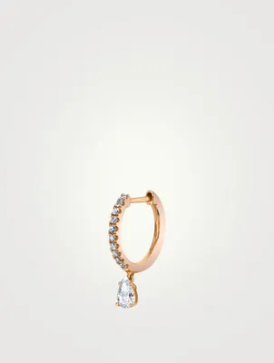 18K Rose Gold Diamond Huggie Hoop Earring With Pear Diamond Drop