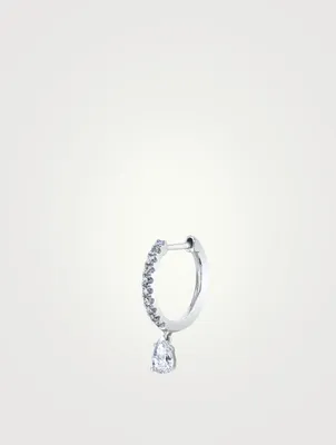 18K White Gold Diamond Huggie Hoop Earring With Pear Diamond Drop
