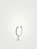 18K White Gold Diamond Huggie Hoop Earring With Pear Diamond Drop