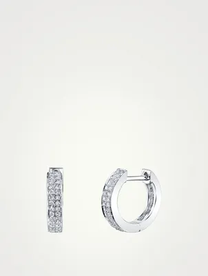 18K White Gold Two-Row Huggie Hoop Earrings With Diamonds