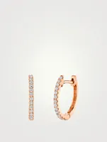 Medium 18K Rose Gold Huggie Hoop Earrings With Diamonds